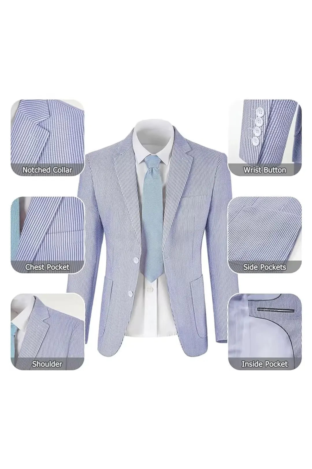 Men's Striped Seersucker 2-Piece Suit | Summer Blazer and Pants