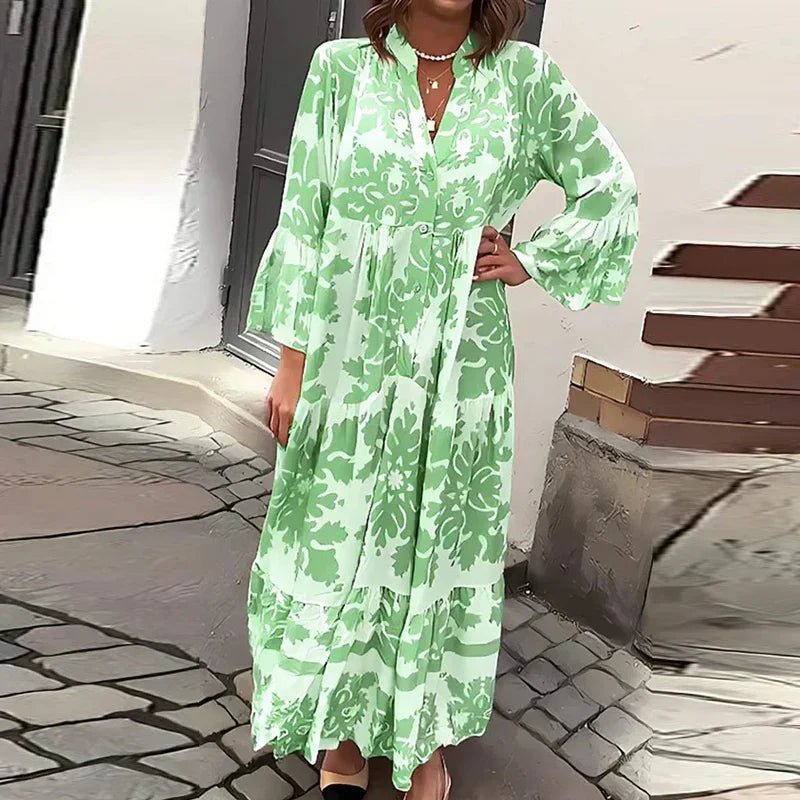 women's flowy boho printed maxi dress - full view