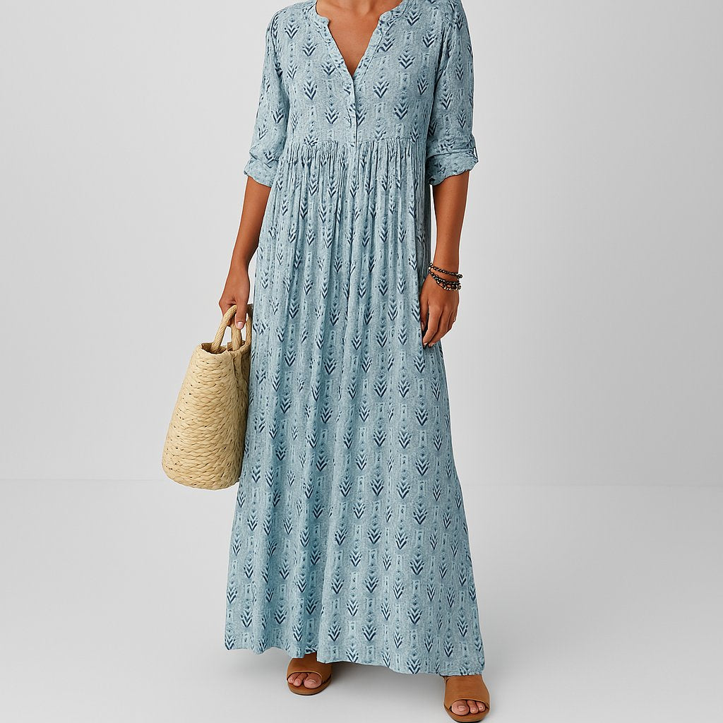 women's boho printed maxi dress - front view
