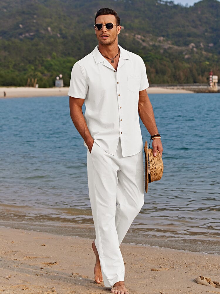Men's camp collar shirt and trousers set view 1