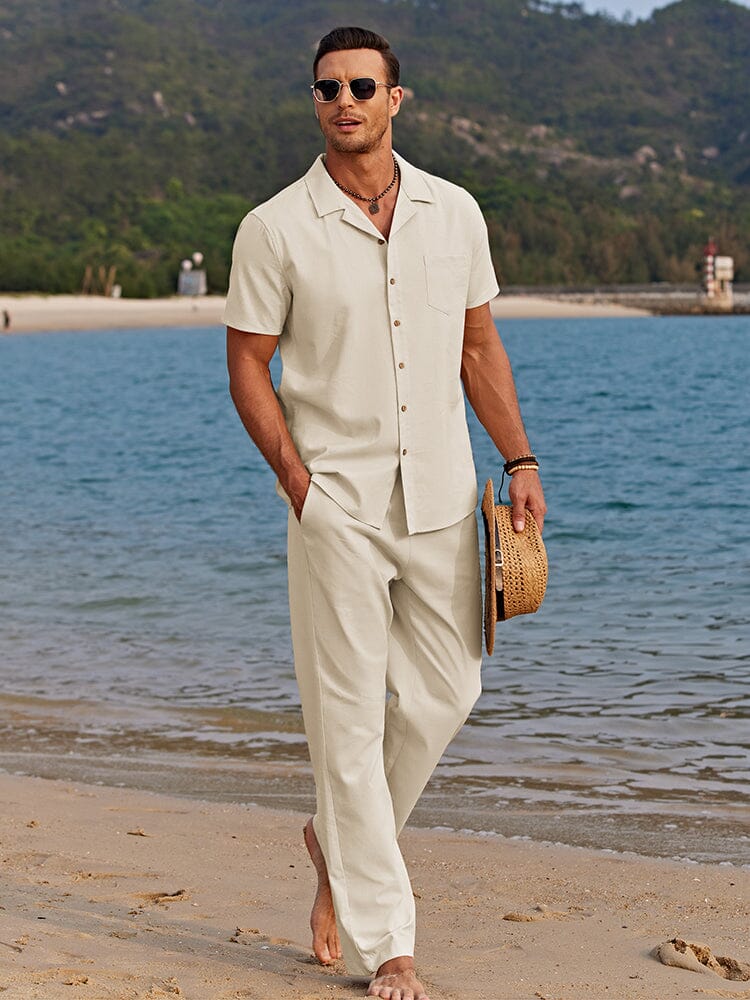 Men's camp collar shirt and trousers set view 3