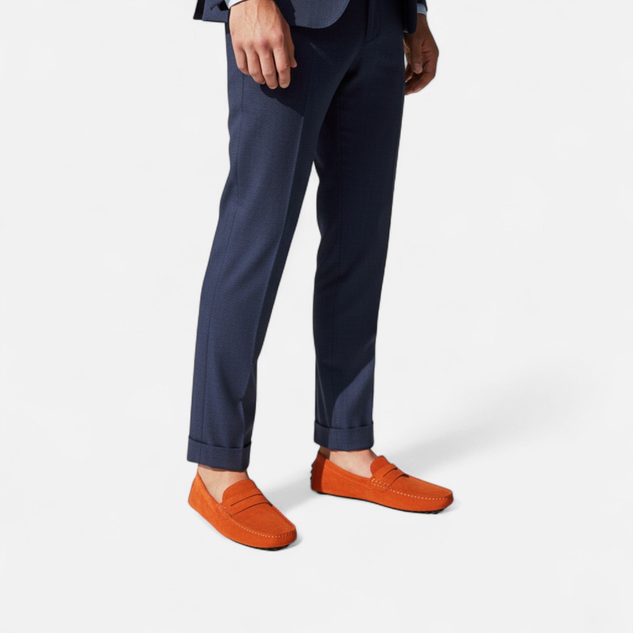 mens suede driver loafers | casual comfort slip-on shoes - flat lay view