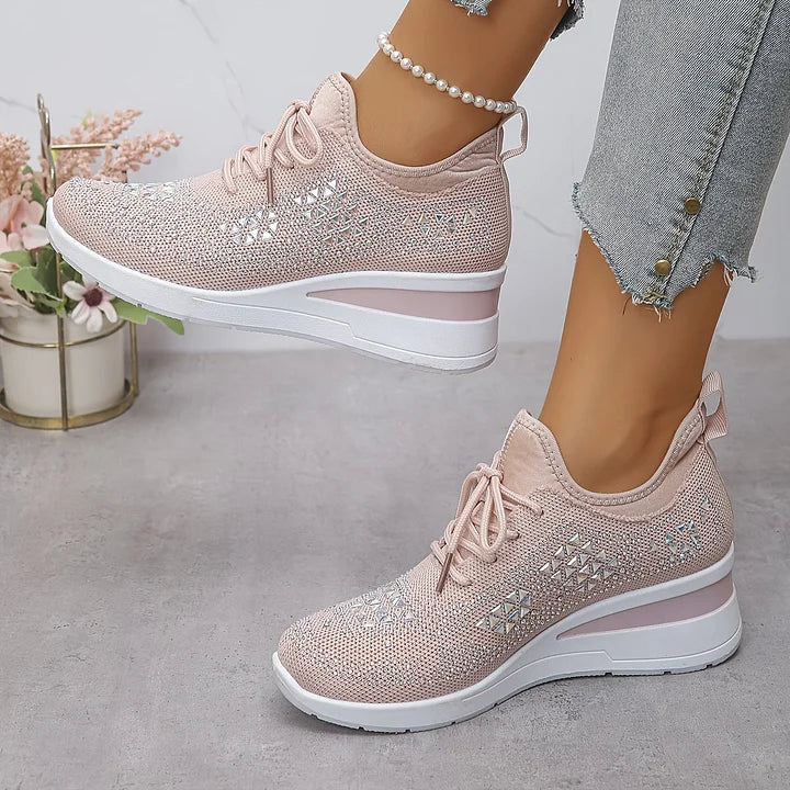 Women's Rhinestone Detail Mesh Trainers | Elegant Cushioned Sneakers