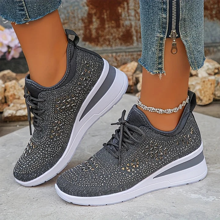 Women's Rhinestone Detail Mesh Trainers | Elegant Cushioned Sneakers