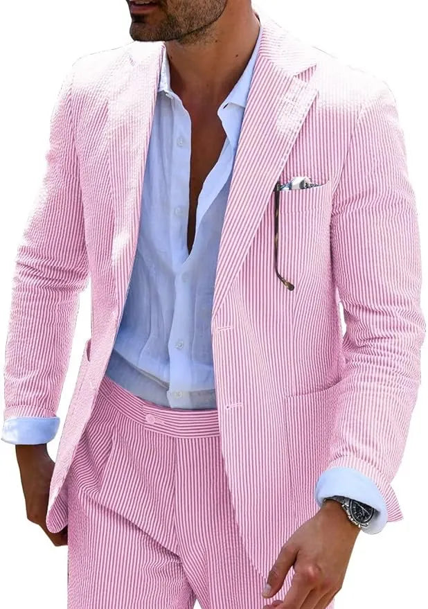 Men's Striped Seersucker 2-Piece Suit | Summer Blazer and Pants