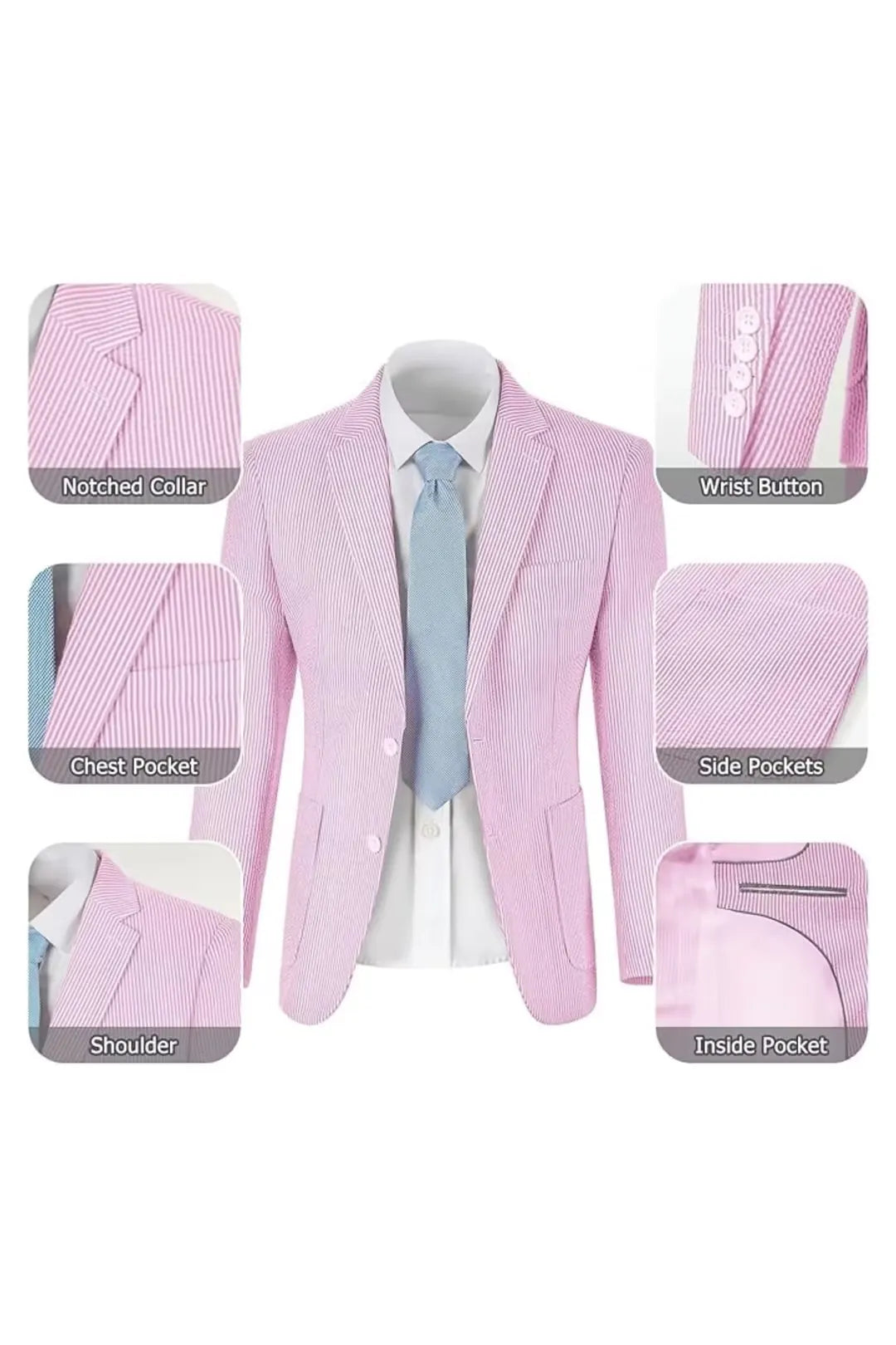 Men's Striped Seersucker 2-Piece Suit | Summer Blazer and Pants