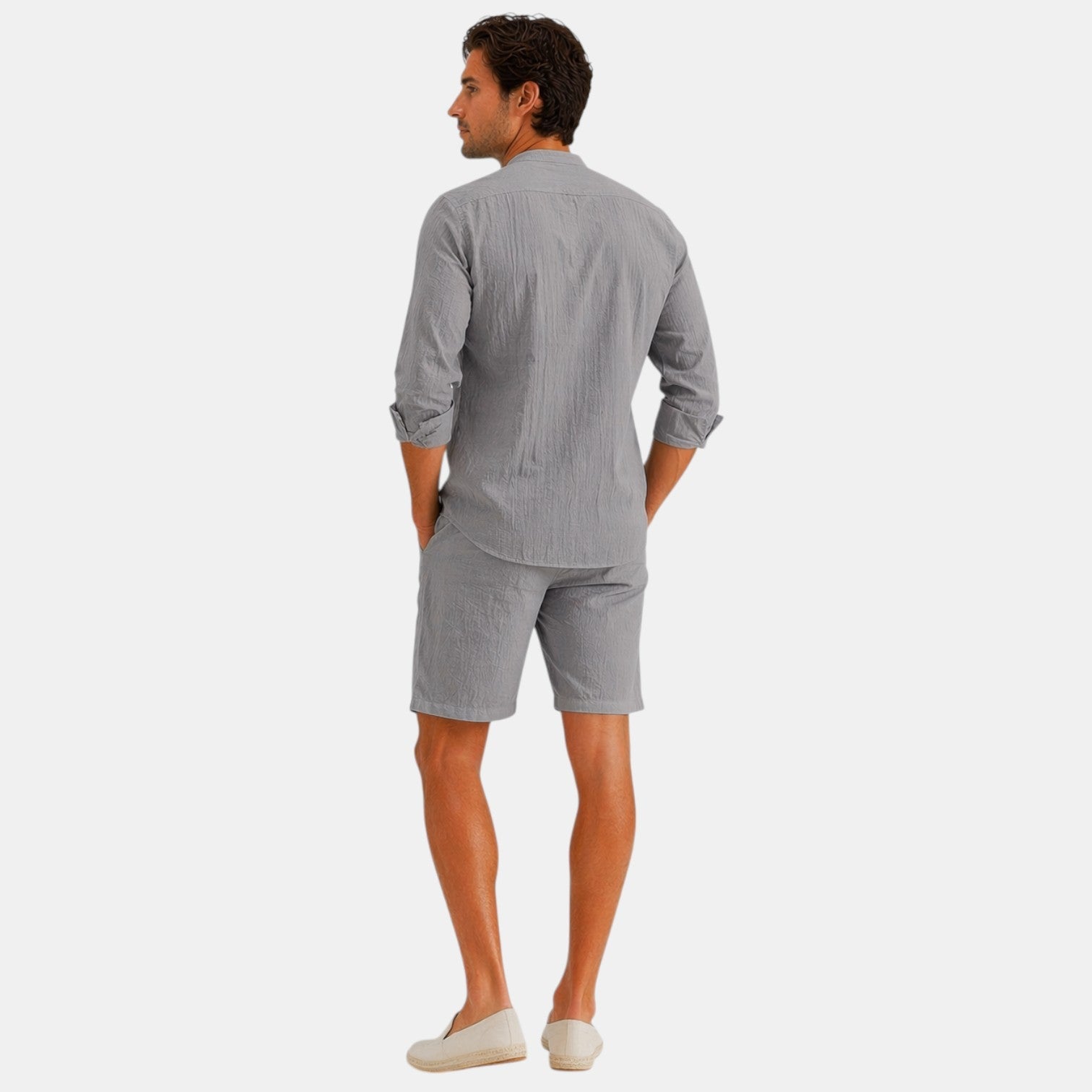 mens linen summer set | matching shirt and pants outfit - full view