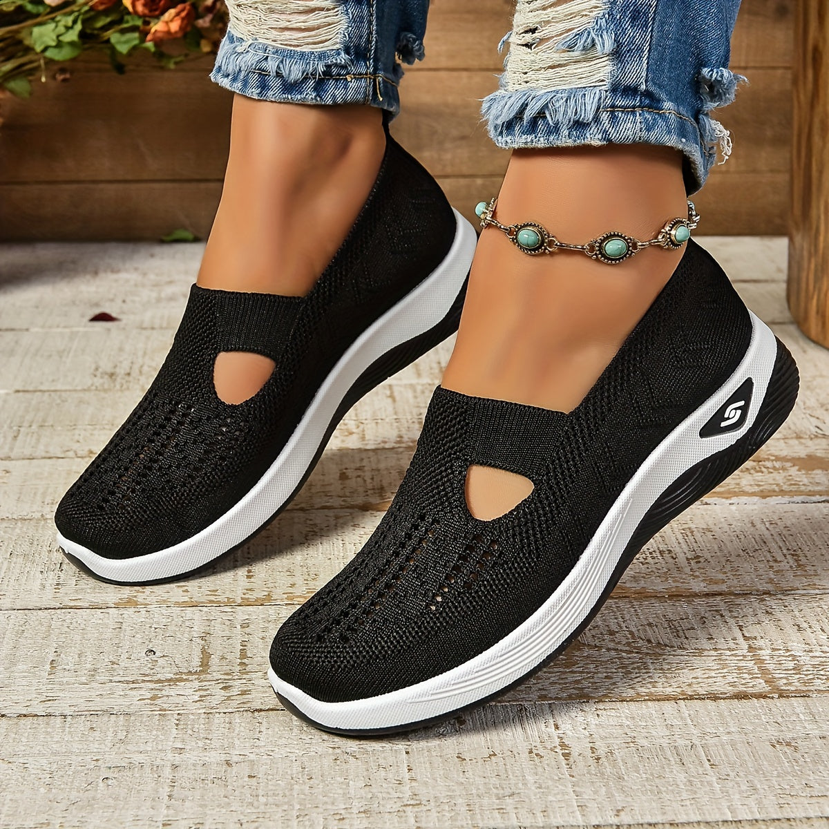 Women's green slip-on comfort shoes - back view