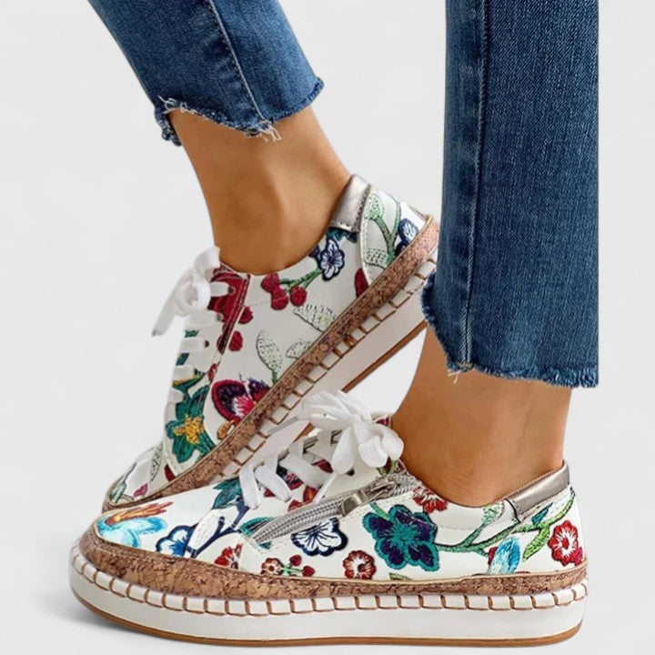 Women's Floral Embroidered Espadrille Sneakers | Jute Sole Lace-Up