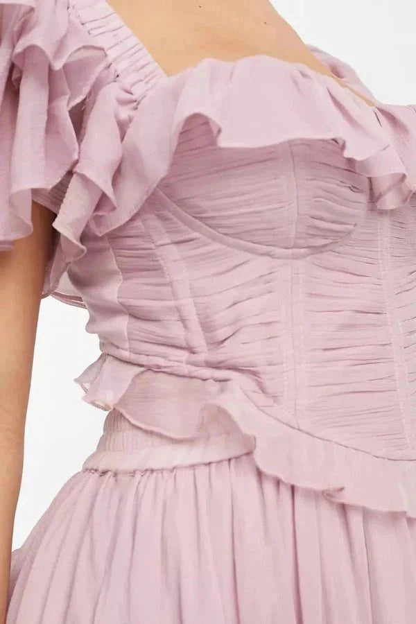 Women's Off Shoulder Ruffle Tiered Asymmetric Midi Two-Piece Set Wedding Guest Boho