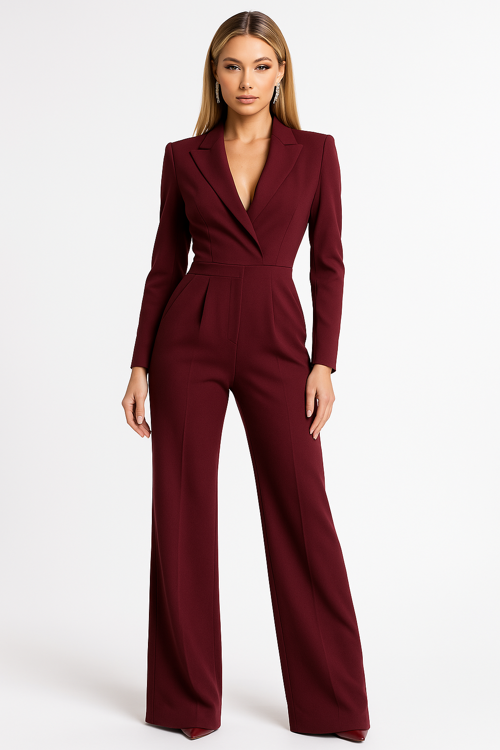 women's v-neck wide-leg jumpsuit - front view white