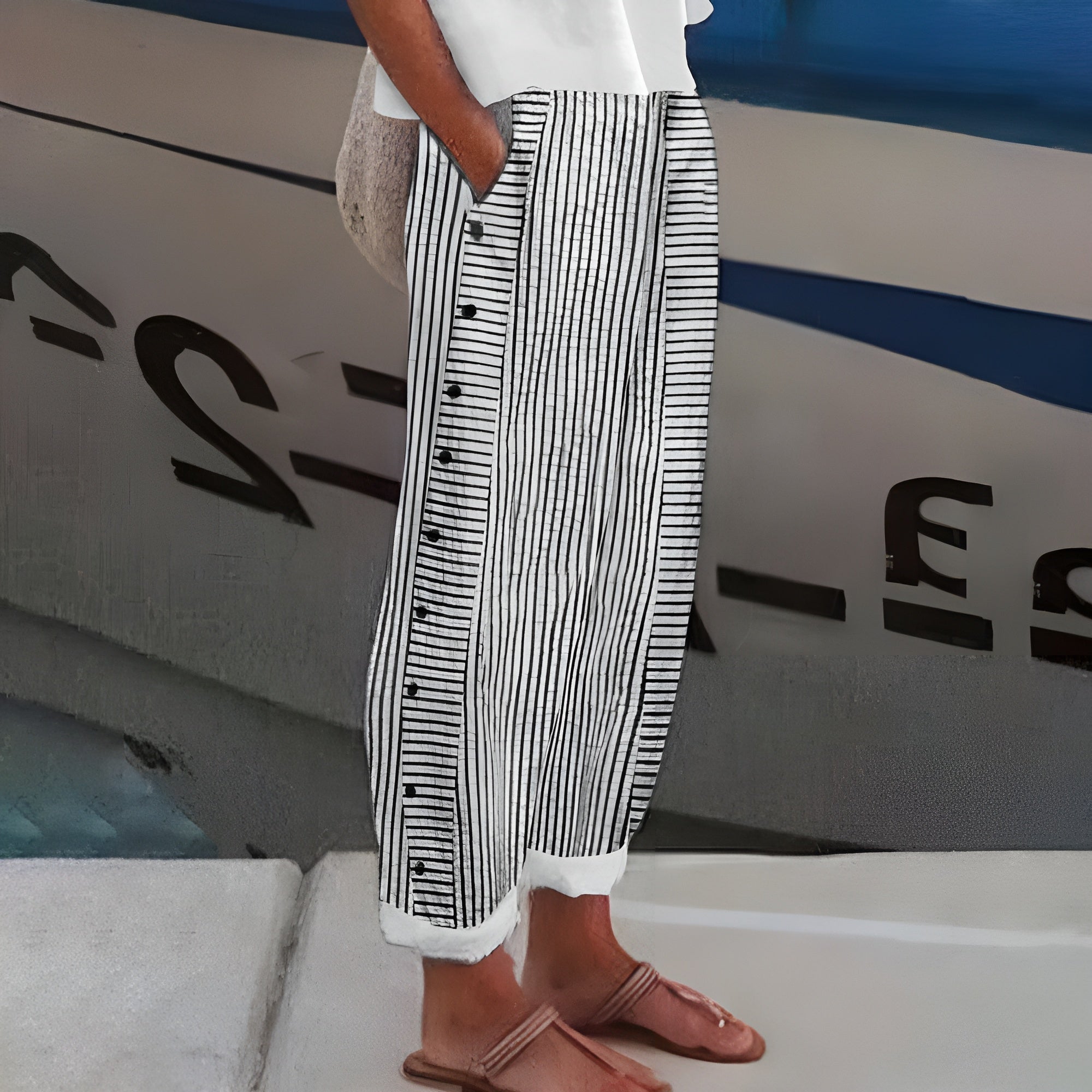 womens relaxed fit pants with side pockets | casual everyday trousers - side view