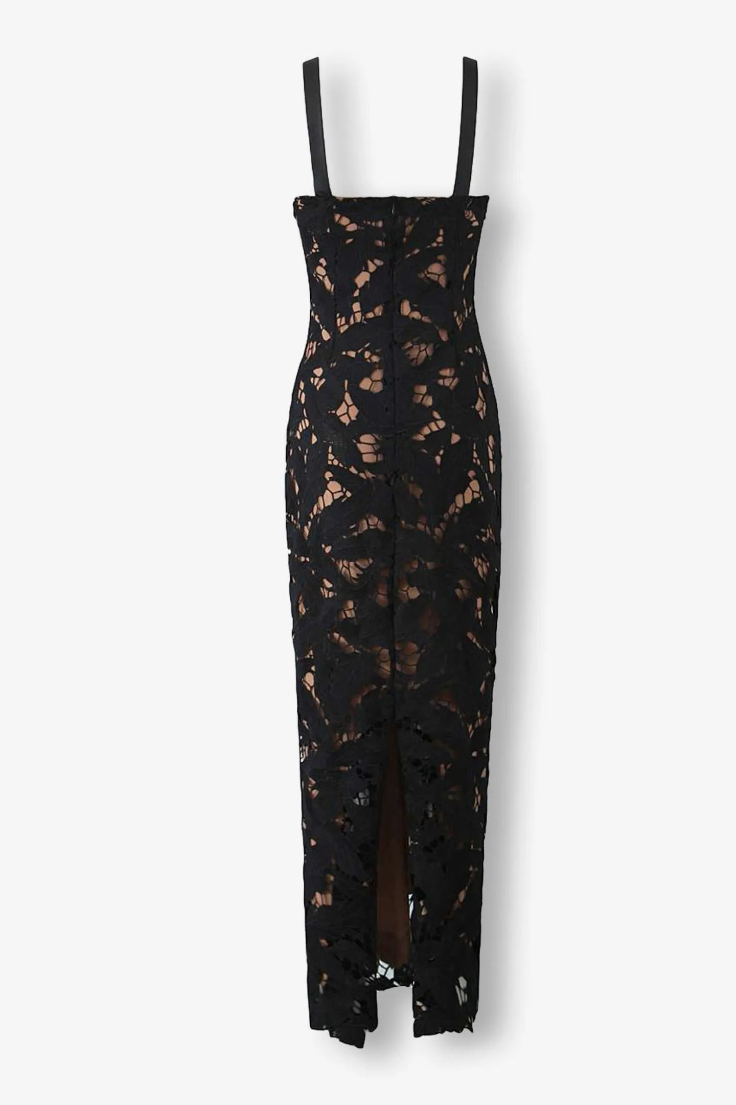 Women's Black Floral Lace Sweetheart Neck Flutter Sleeve Maxi Evening Dress Wedding Guest