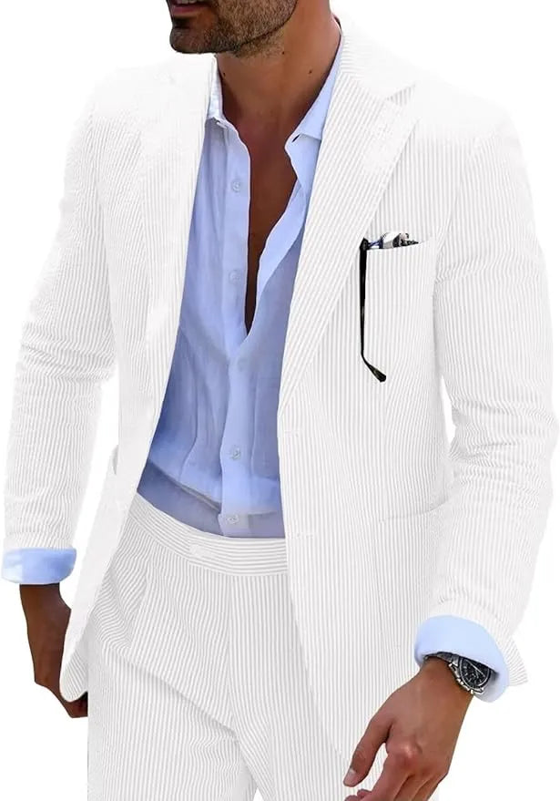 Men's Striped Seersucker 2-Piece Suit | Summer Blazer and Pants