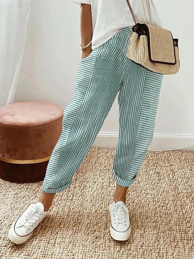 womens striped wide leg pants | casual summer trousers - back view