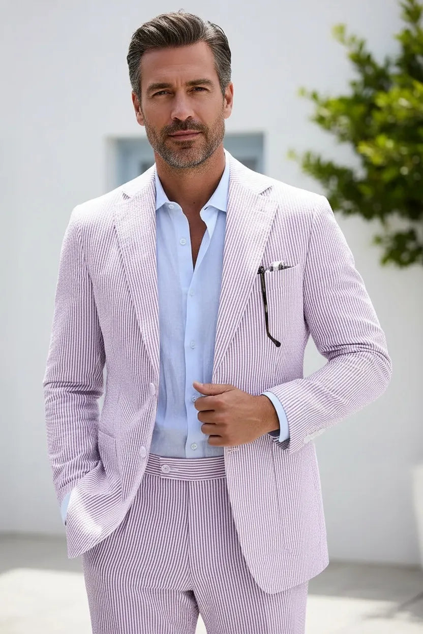Men's Striped Seersucker 2-Piece Suit | Summer Blazer and Pants