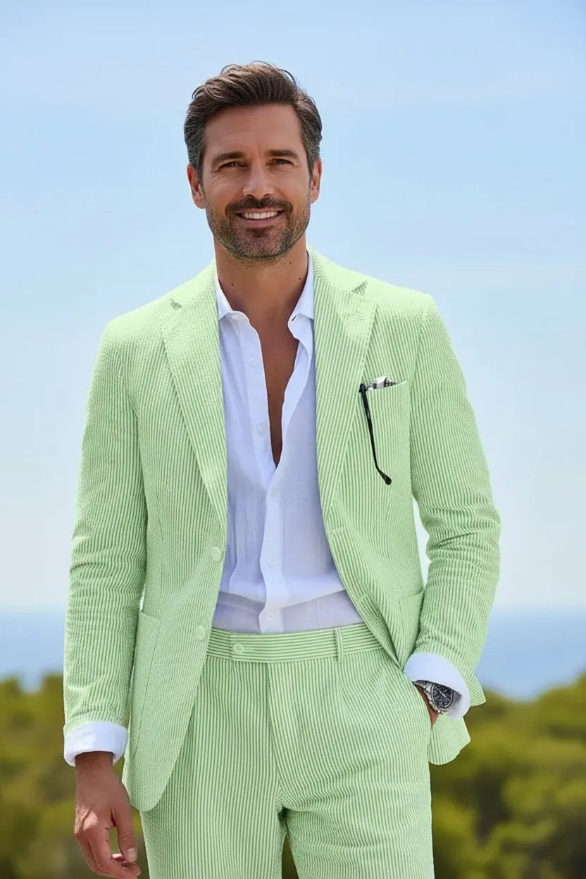 Men's Striped Seersucker 2-Piece Suit | Summer Blazer and Pants