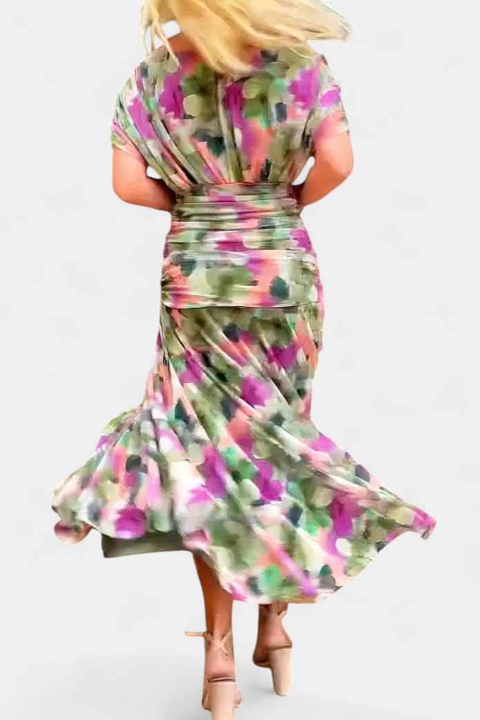 Women's Off Shoulder Draped Twisted Neckline Flowy Maxi Dress Formal Wedding Guest