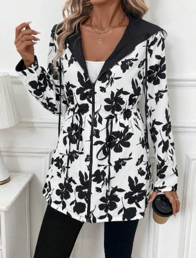 womens reversible coat with leopard print | two-in-one winter jacket - back view
