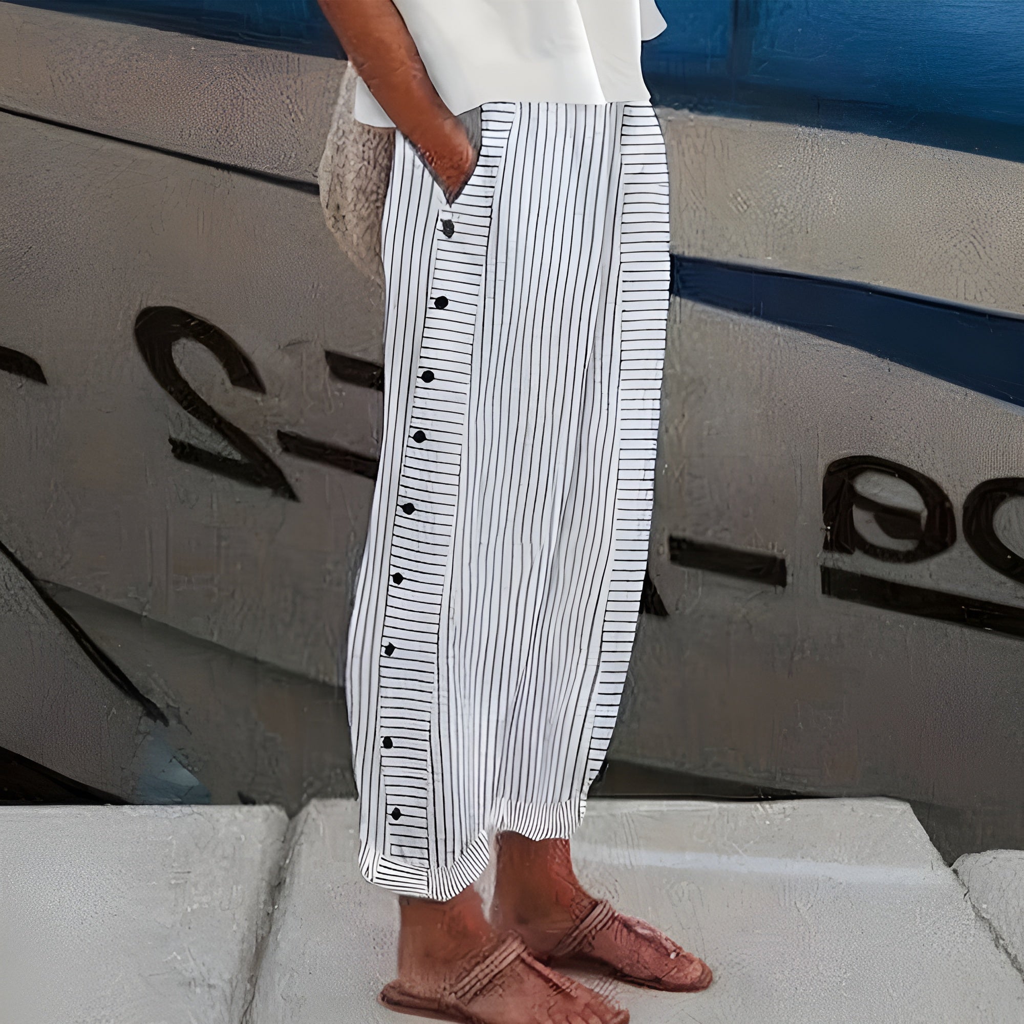 womens relaxed fit pants with side pockets | casual everyday trousers - back view