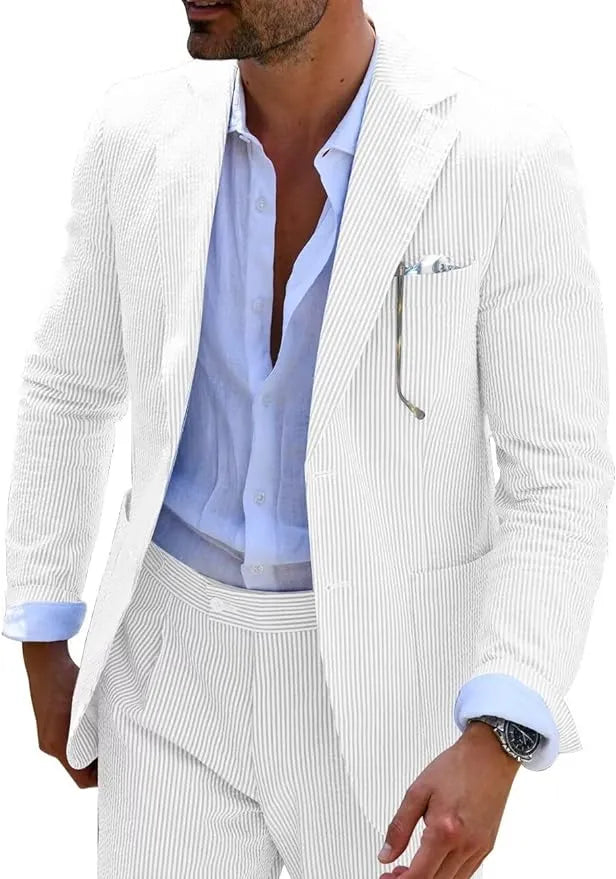 Men's Striped Seersucker 2-Piece Suit | Summer Blazer and Pants