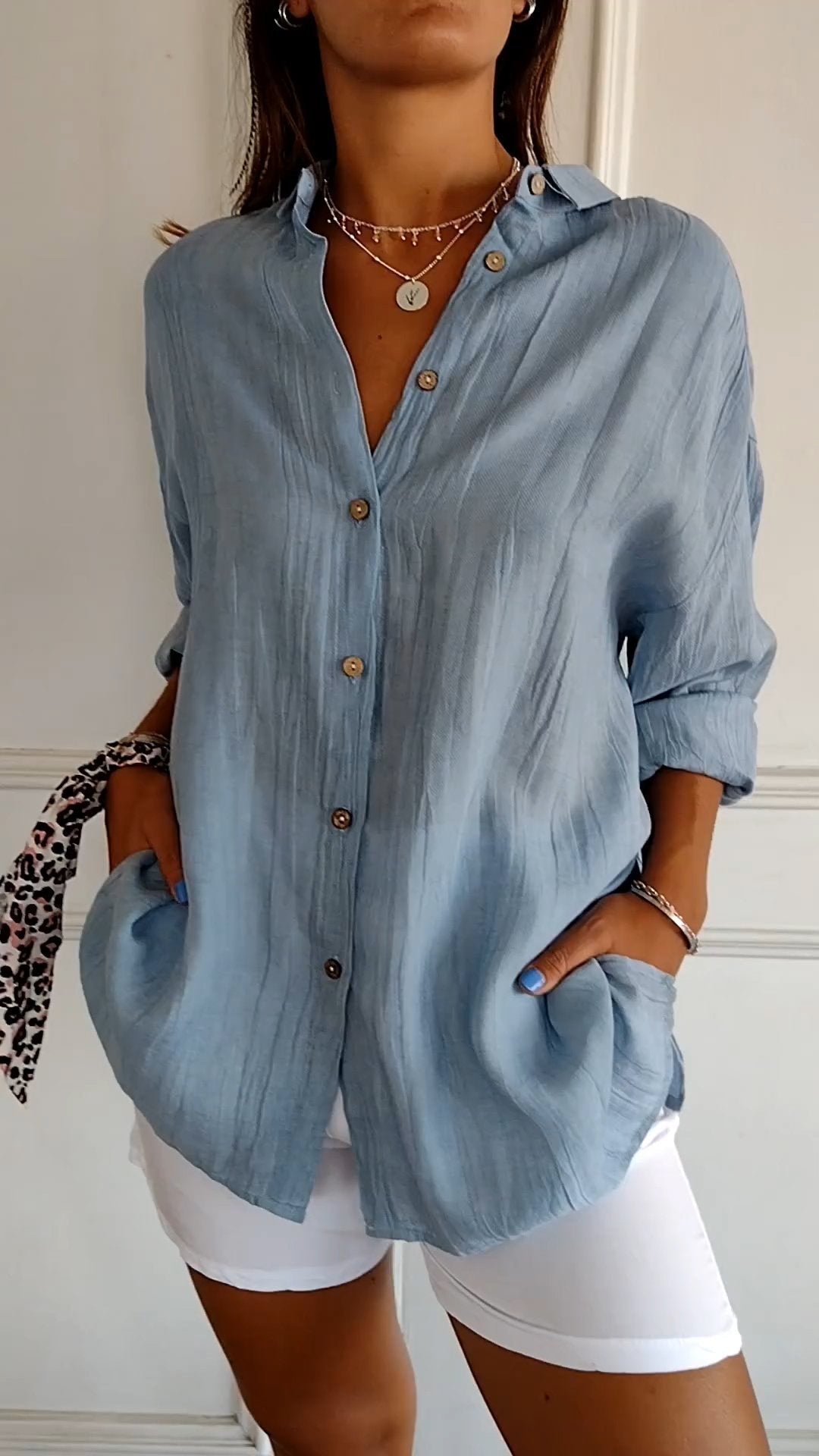 Women's Oversized Long Sleeve Button-Down Shirt | Relaxed Casual Top