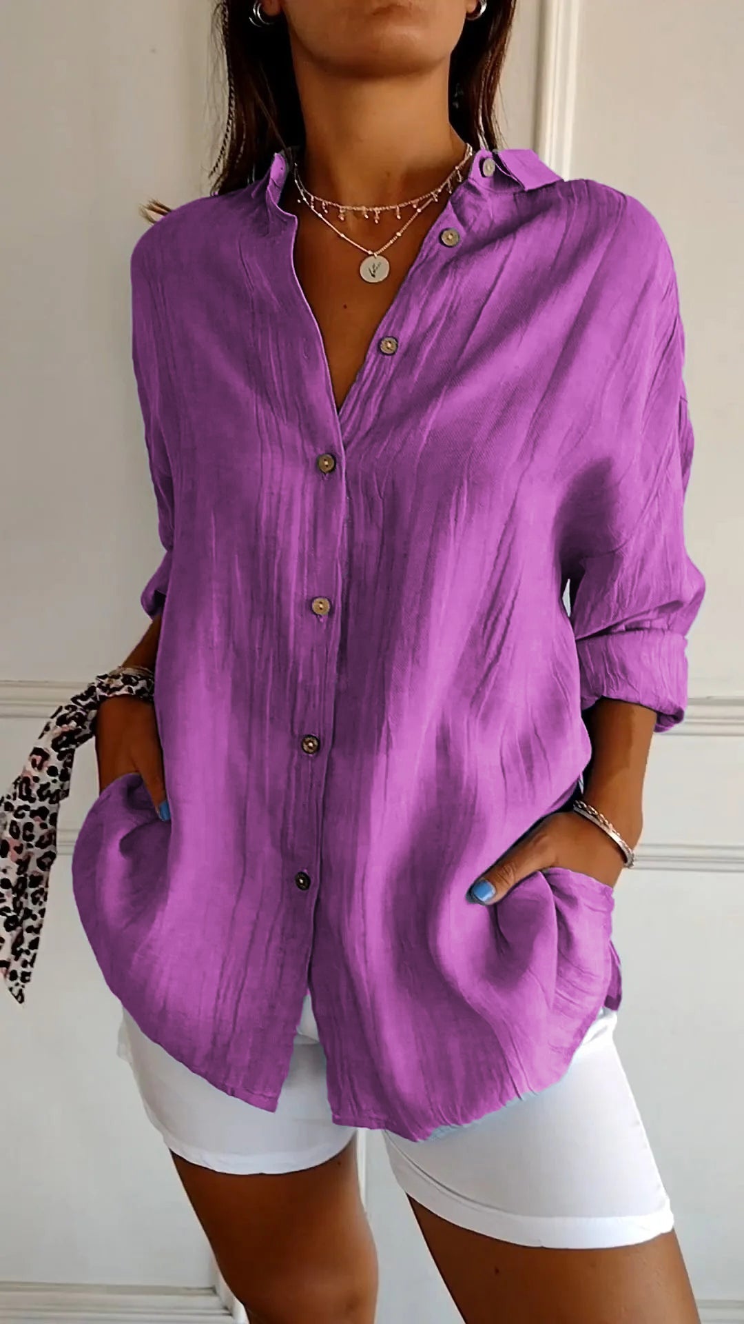 Women's Oversized Long Sleeve Button-Down Shirt | Relaxed Casual Top
