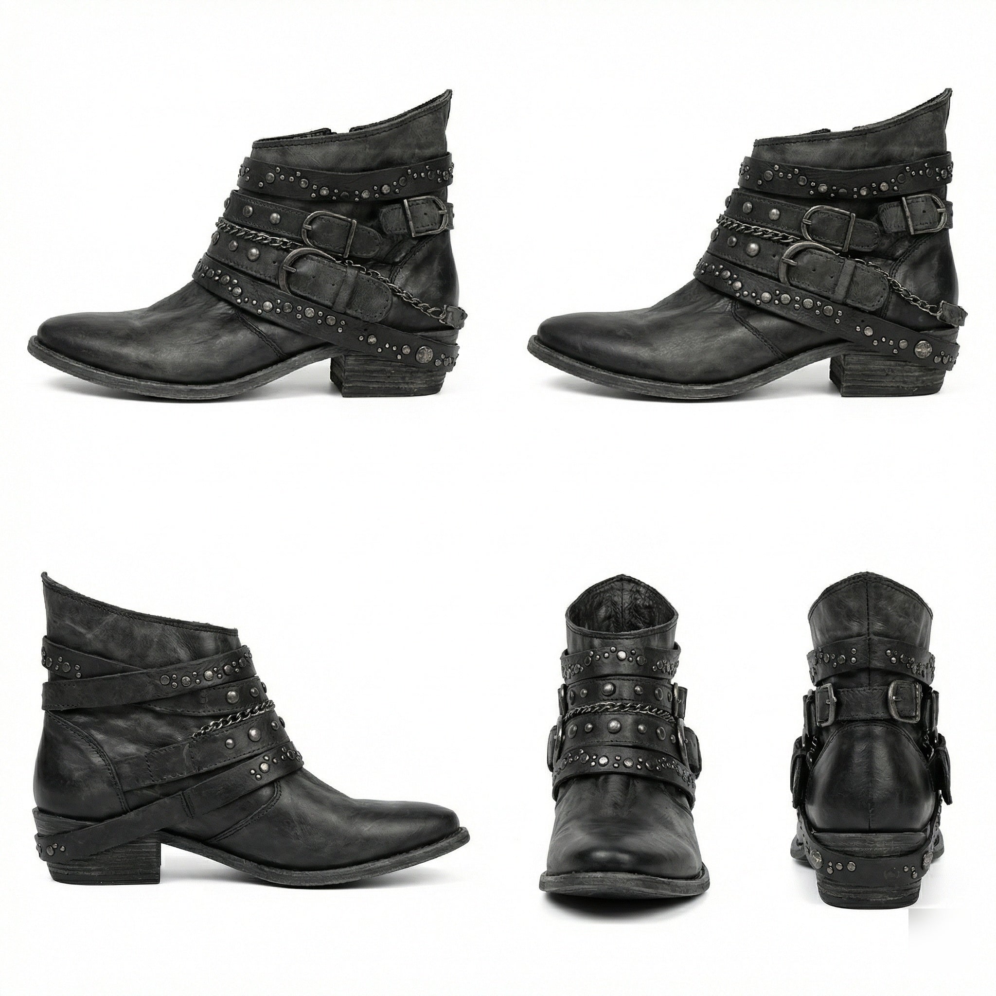 Women's Vintage Chain-Detail Ankle Boots | Block Heel