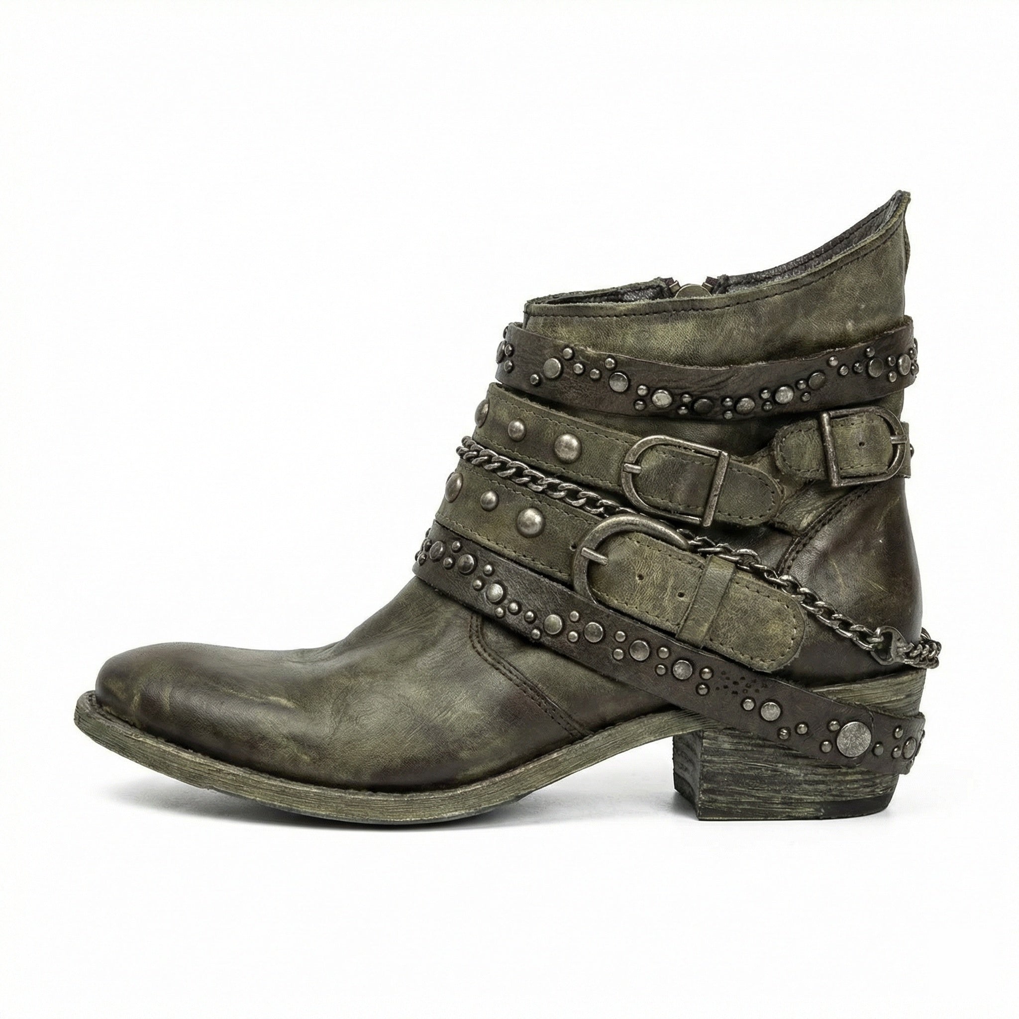 Women's Vintage Chain-Detail Ankle Boots | Block Heel
