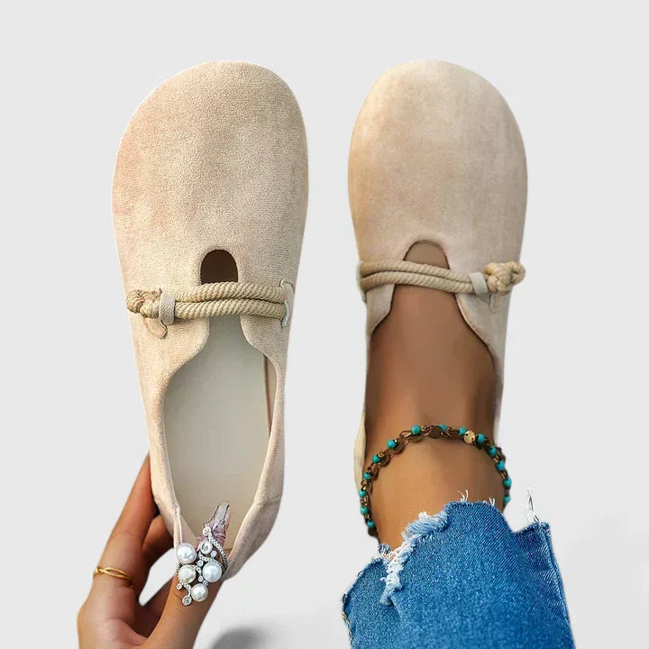Women's Beige Wide Fit Loafers | Ergonomic Arch Support Comfortable Shoes