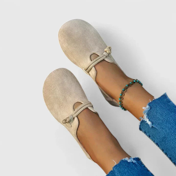 Women's Beige Wide Fit Loafers | Ergonomic Arch Support Comfortable Shoes