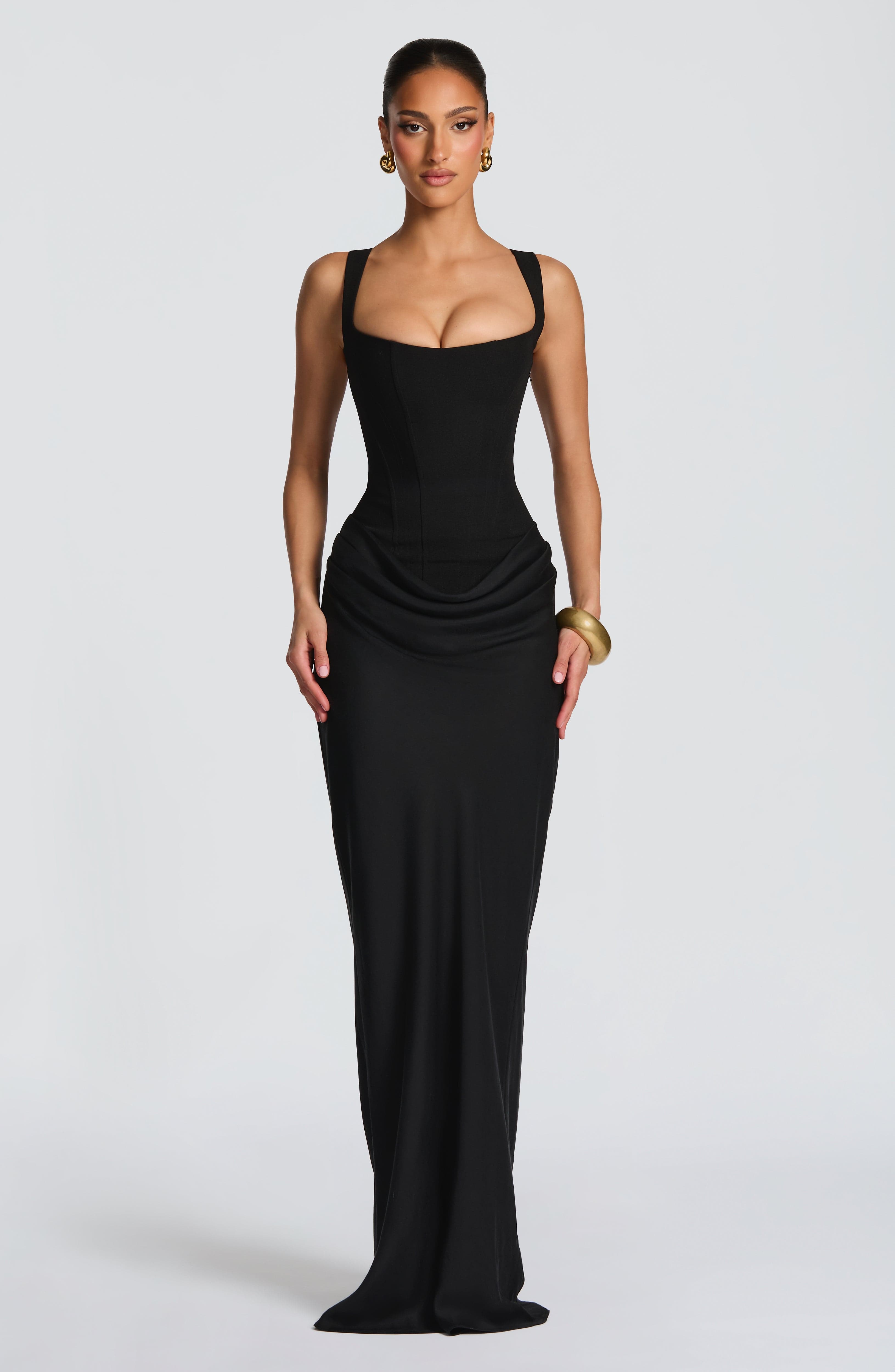 Women's Spaghetti Strap Scoop Neck Ruched Side Fitted Mermaid Maxi Evening Dress