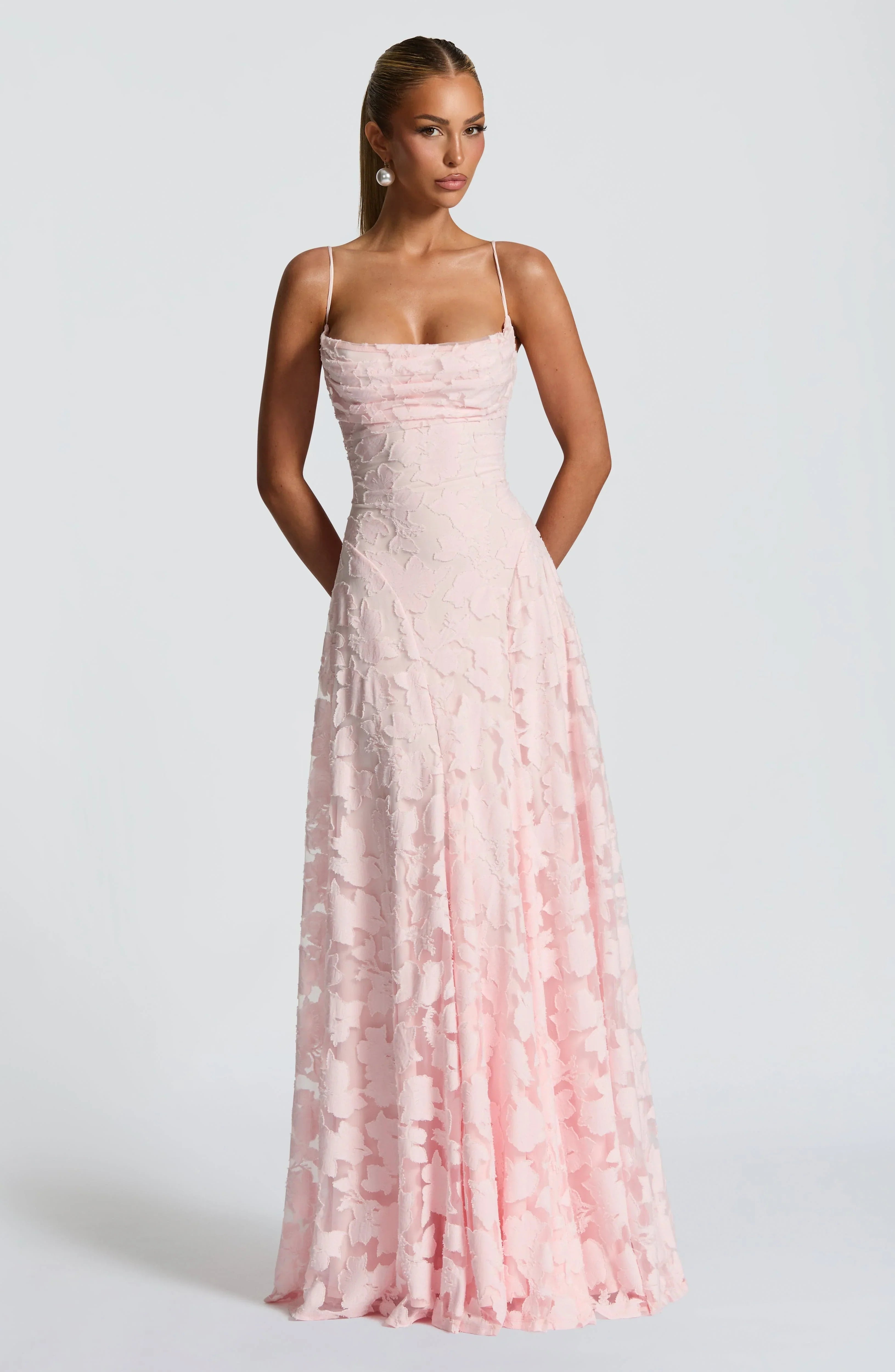 Women's Red Floral Lace Spaghetti Strap A-Line Maxi Evening Dress Wedding Guest