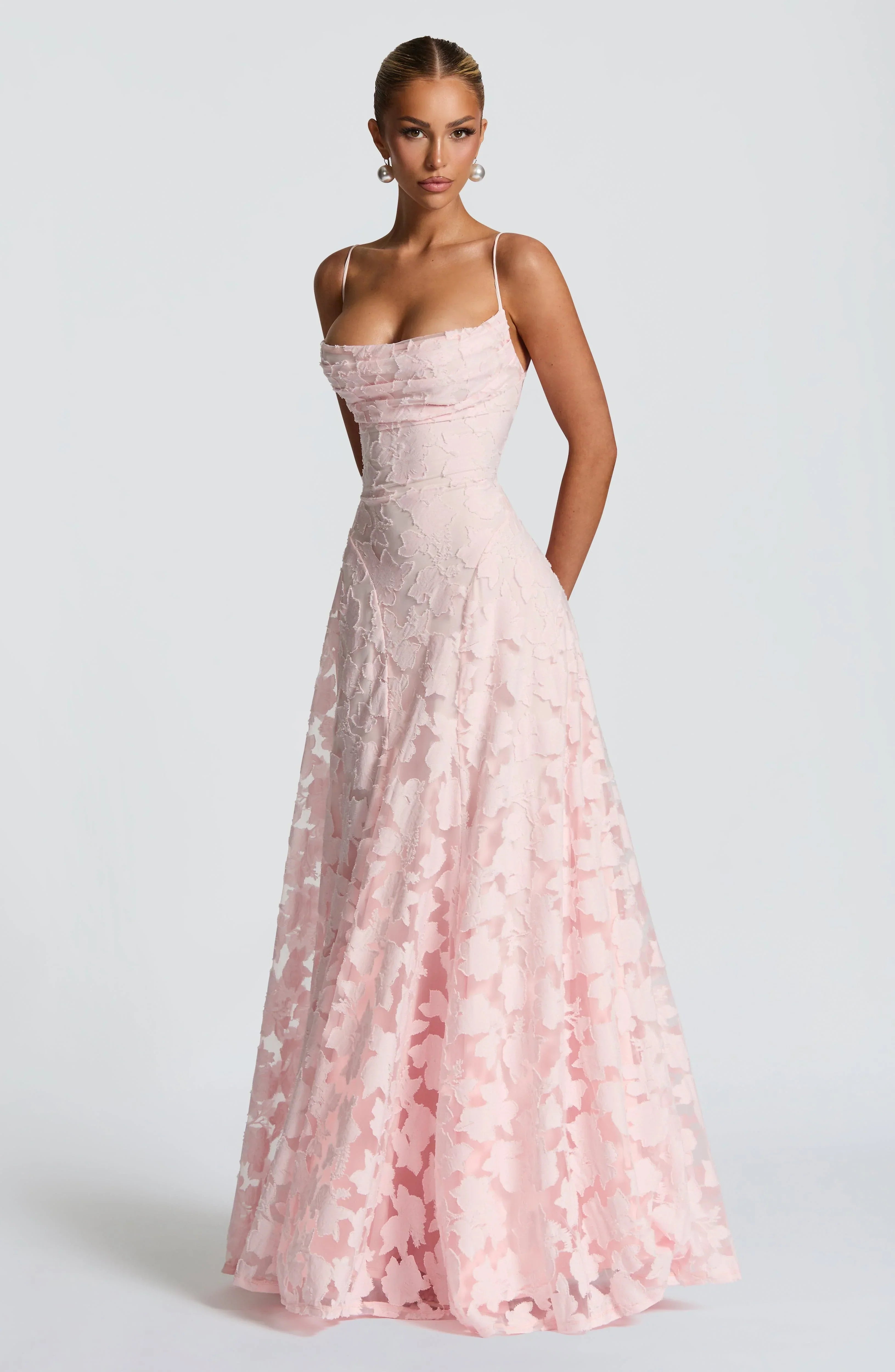Women's Red Floral Lace Spaghetti Strap A-Line Maxi Evening Dress Wedding Guest