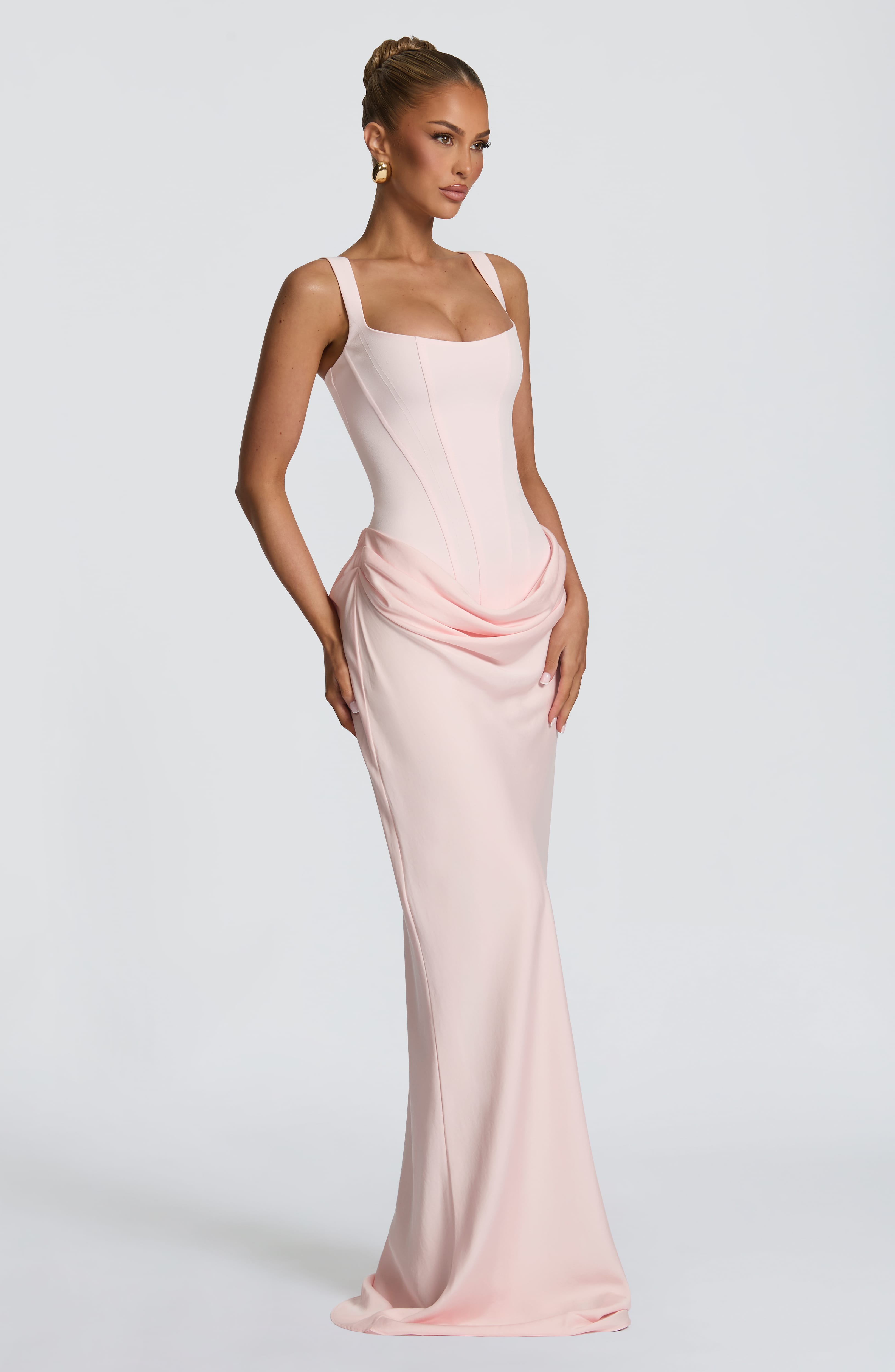 Women's Spaghetti Strap Scoop Neck Ruched Side Fitted Mermaid Maxi Evening Dress