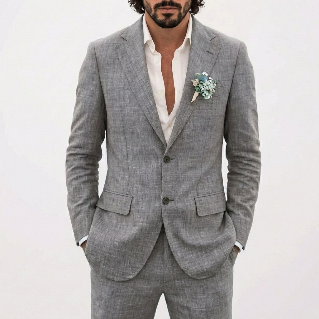 men's 2-piece linen slim fit suit - full set view