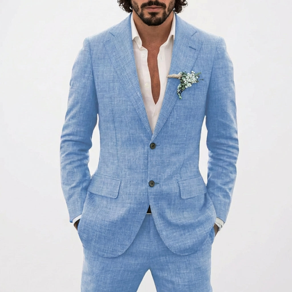 men's 2-piece linen slim fit suit - worn view