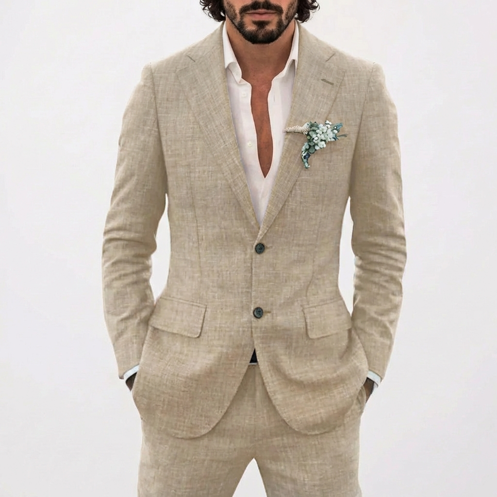 men's 2-piece linen slim fit suit - full length