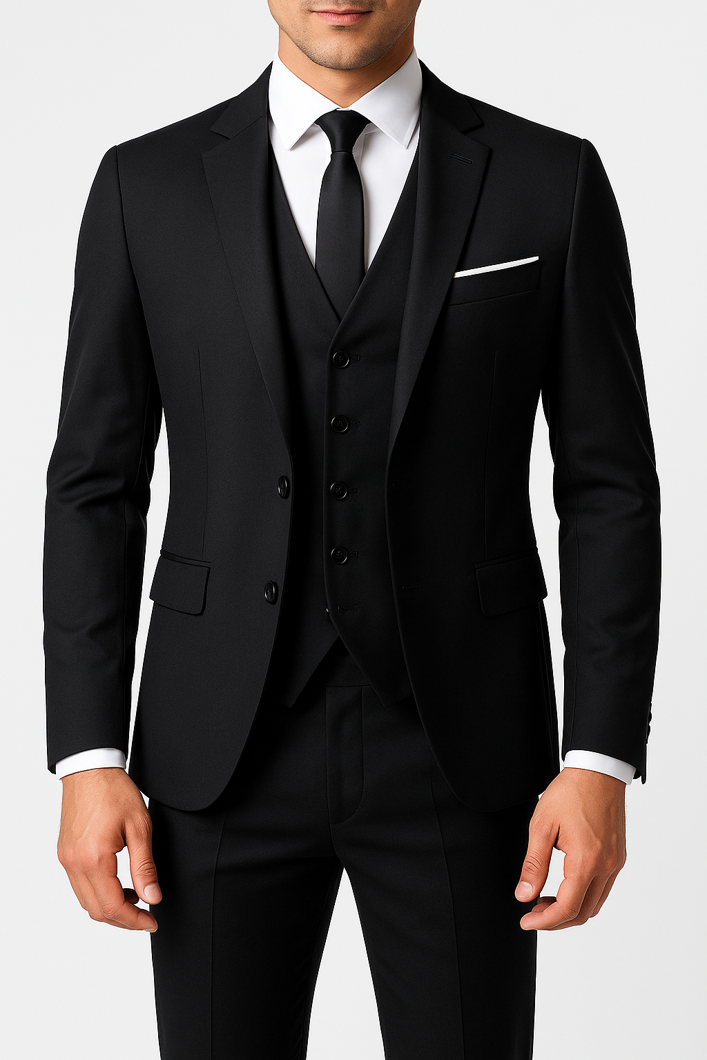 men's 3-piece slim fit suit - front view black