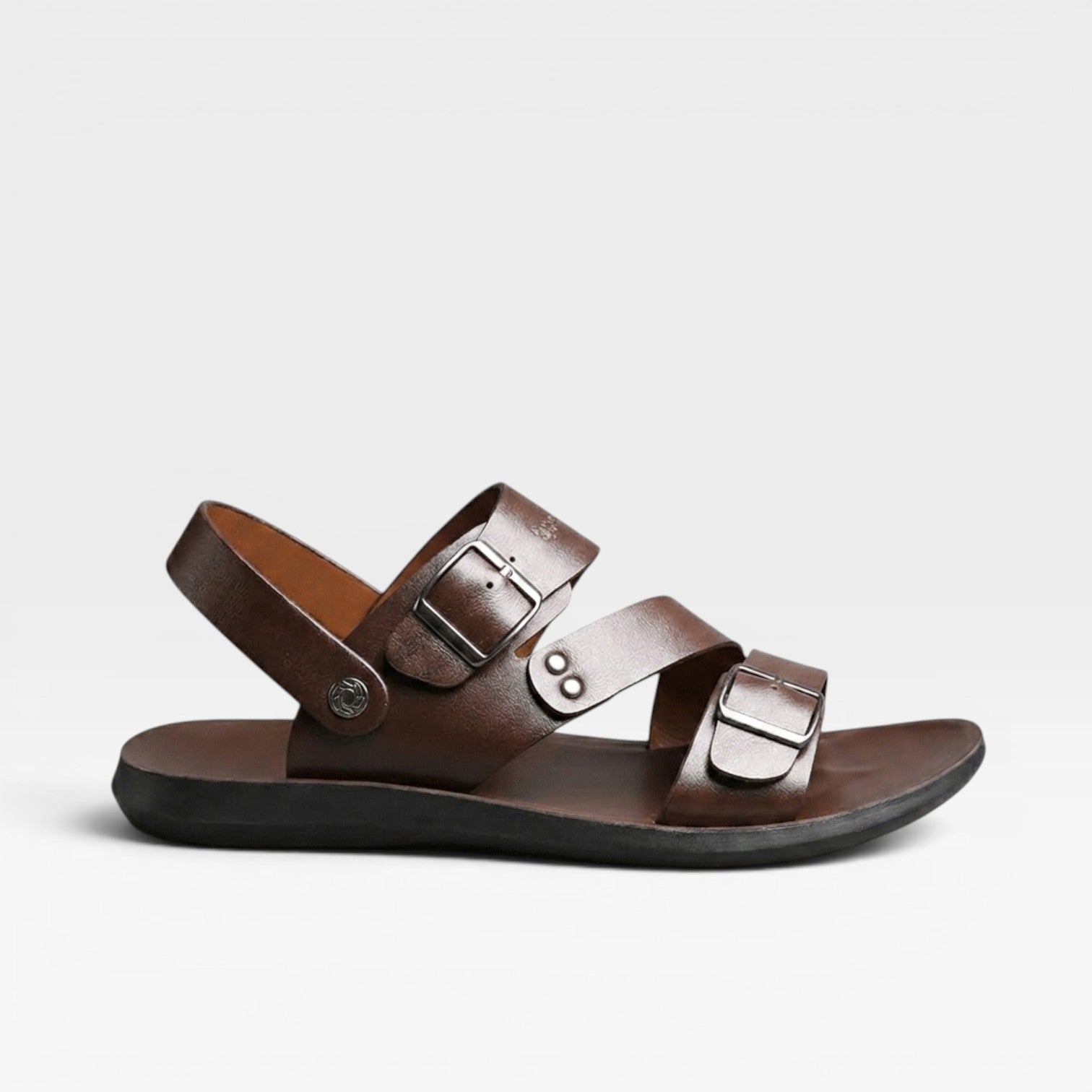 Men's adjustable buckle leather sandals cross strap summer footwear