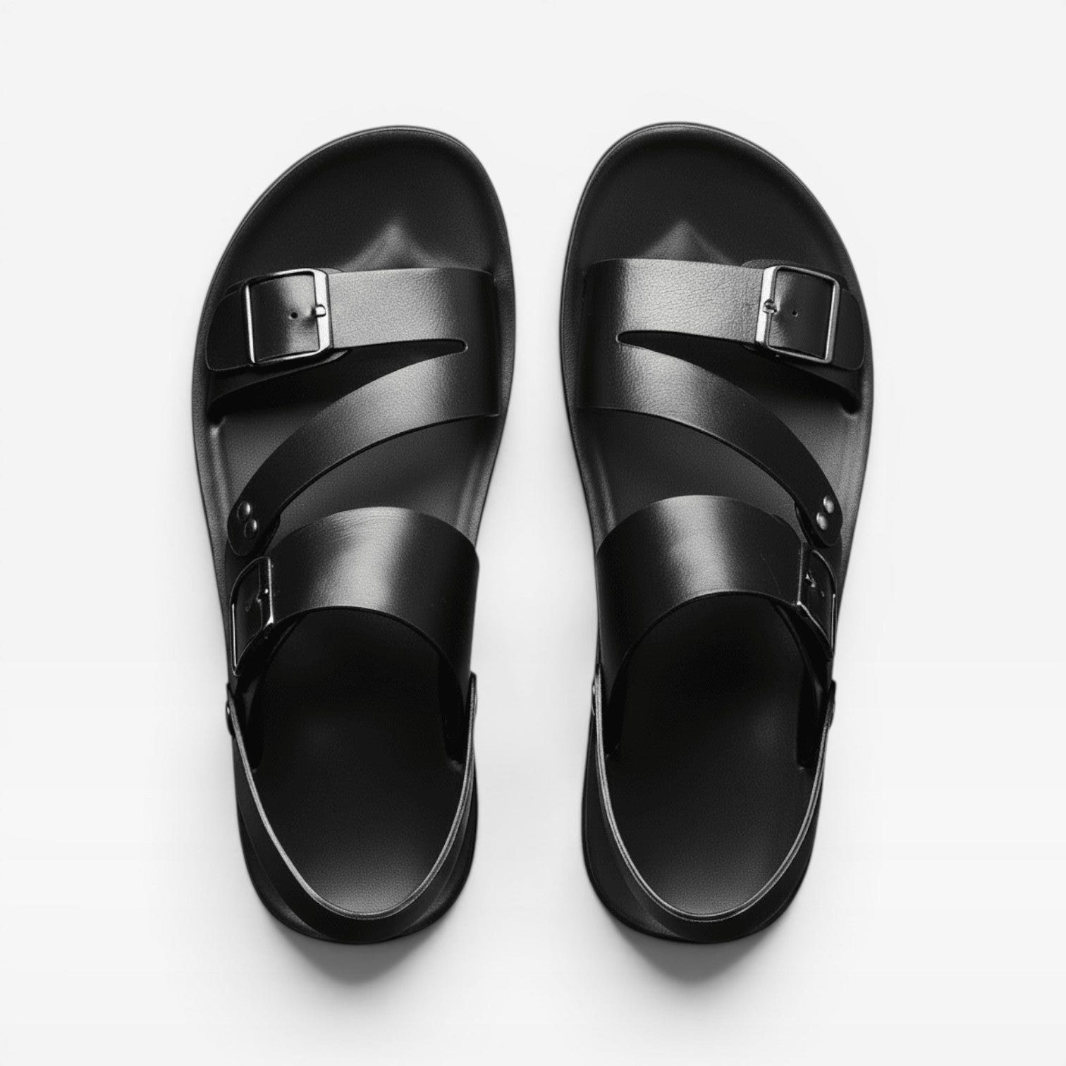 Men's adjustable buckle leather sandals - black