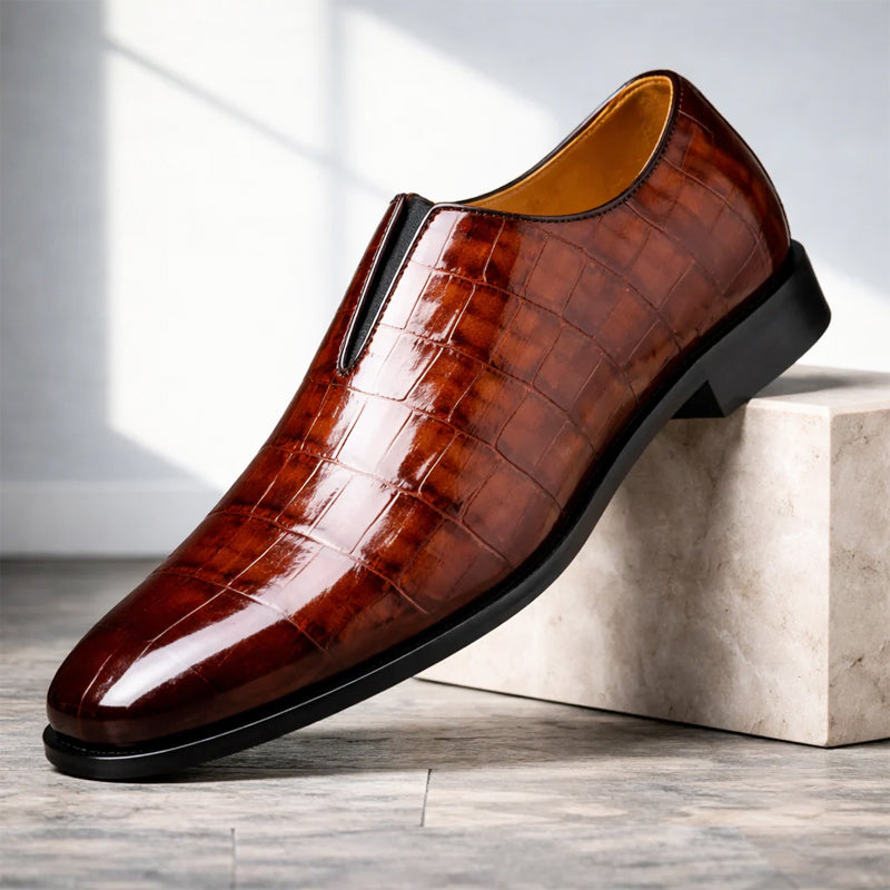 Men's Austin croc-embossed glossy slip-on loafers - front view