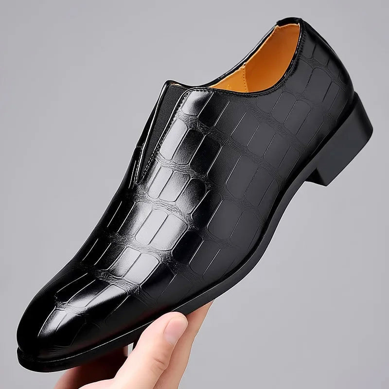 Men's croc-embossed formal shoes - close-up view