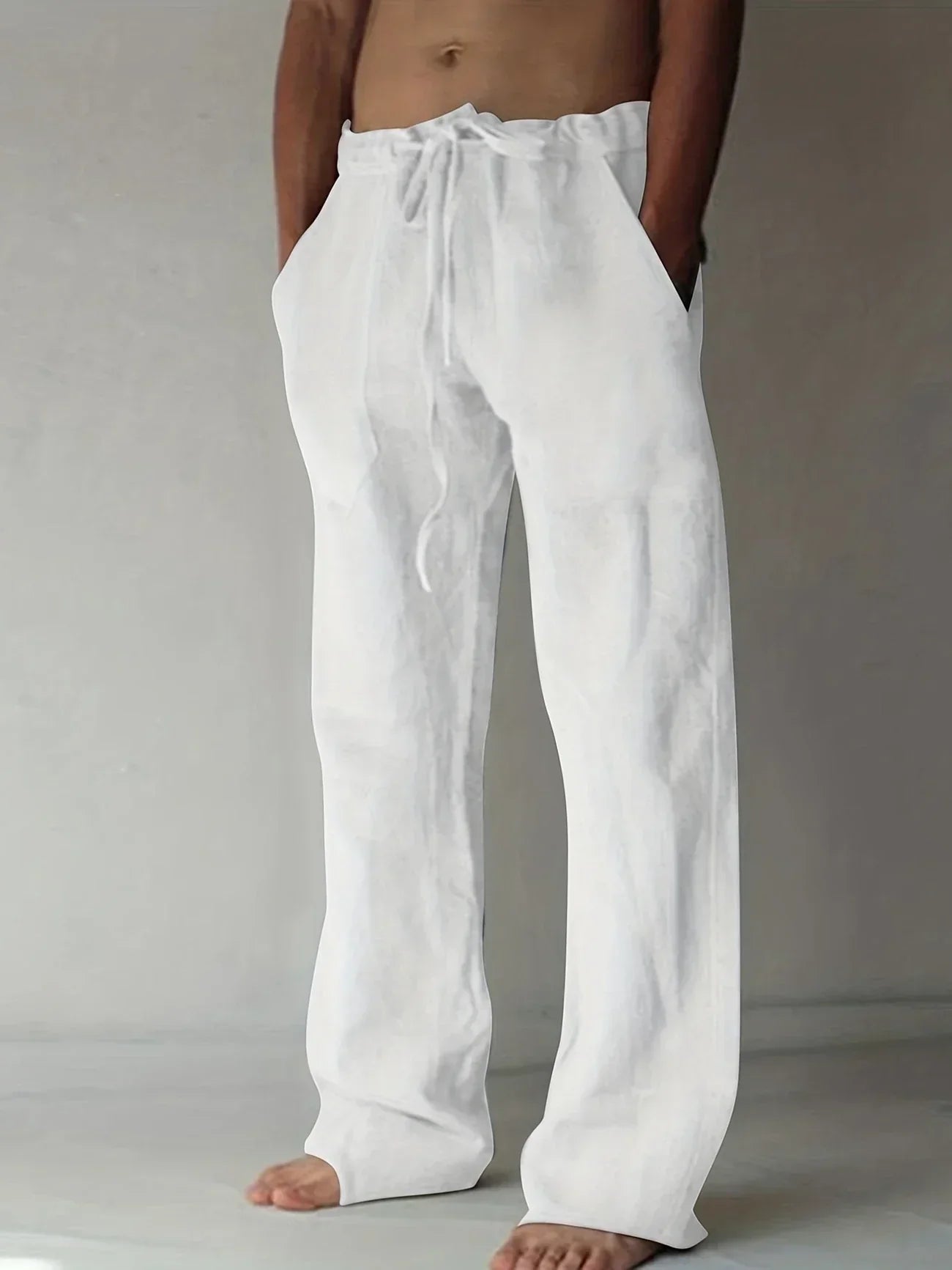 mens baggy linen pants | relaxed casual fit summer bottoms - front view
