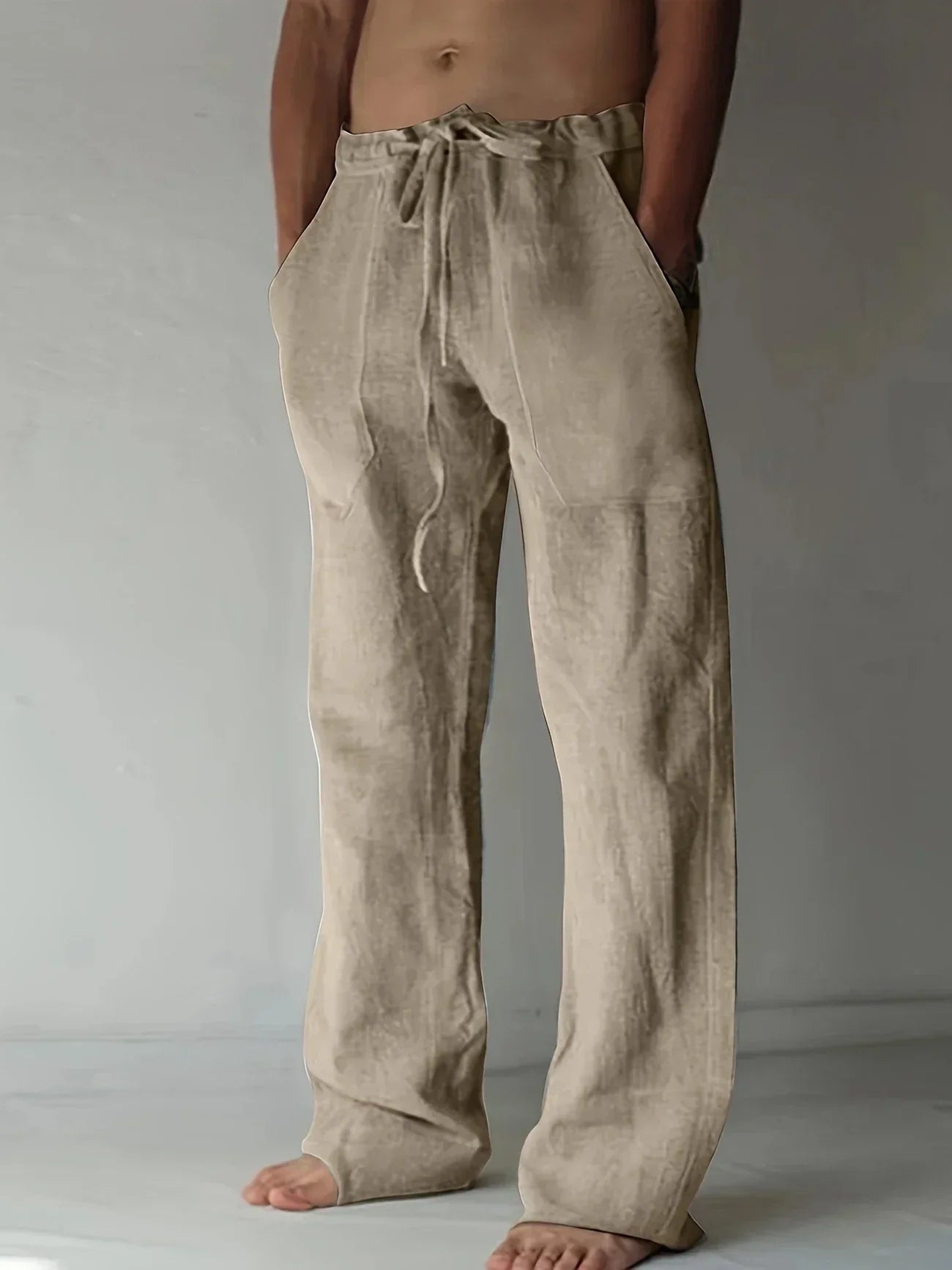mens baggy linen pants | relaxed casual fit summer bottoms - full view