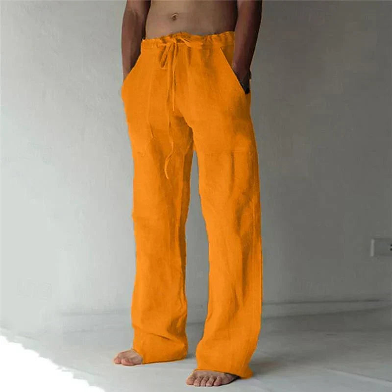 mens baggy linen pants | relaxed casual fit summer bottoms - lifestyle view