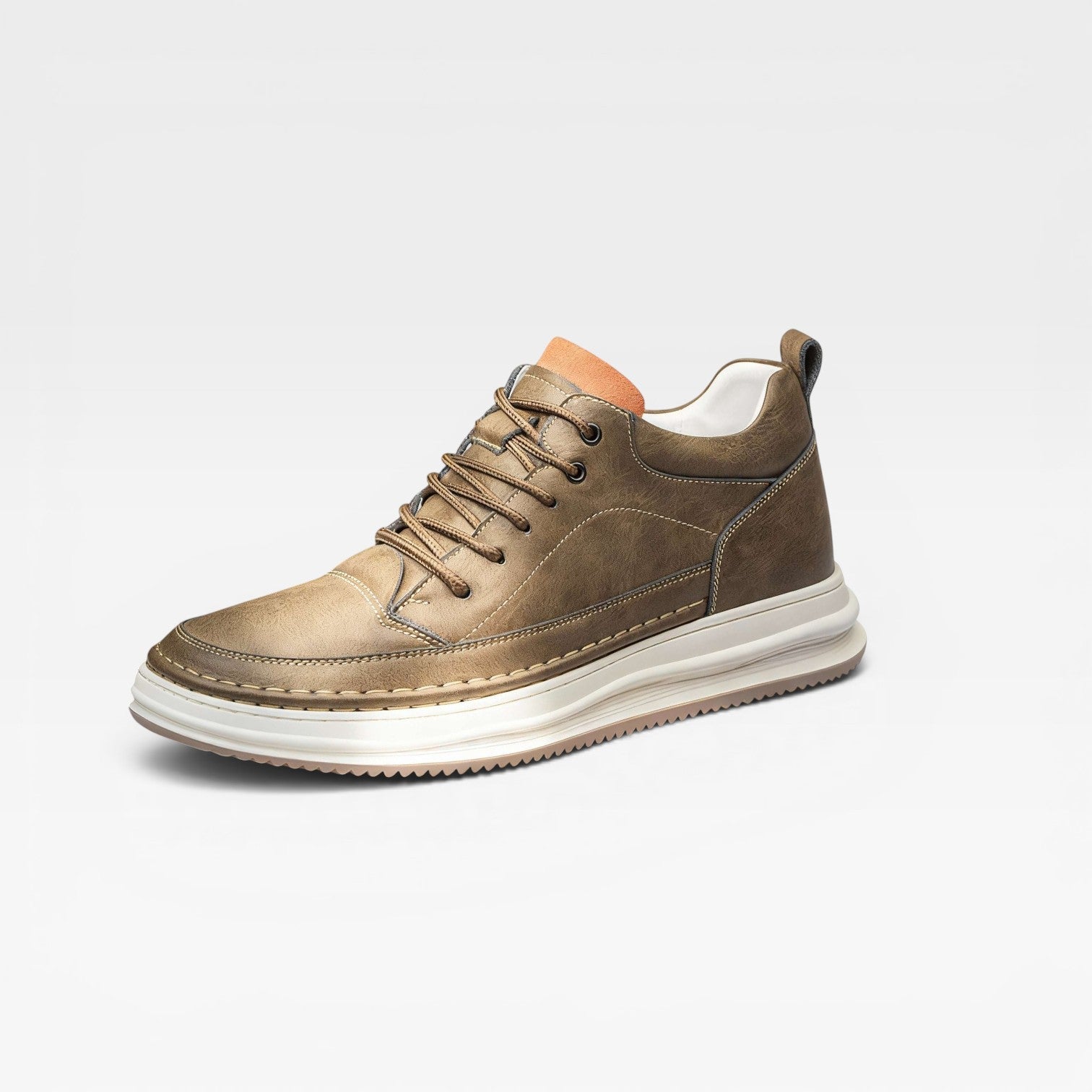 Men's burnished leather trainers lifestyle floor view
