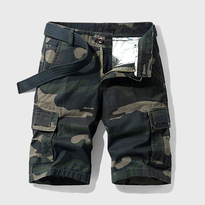 men's camouflage cargo shorts with belt - side view