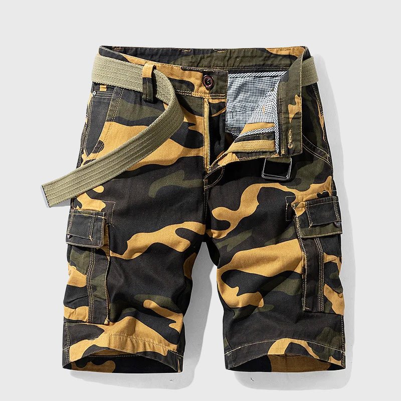 men's camouflage cargo shorts with belt - back view