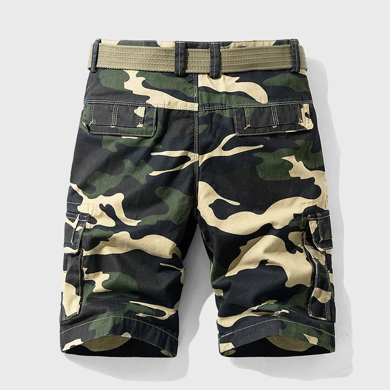 men's camouflage cargo shorts with belt - full view